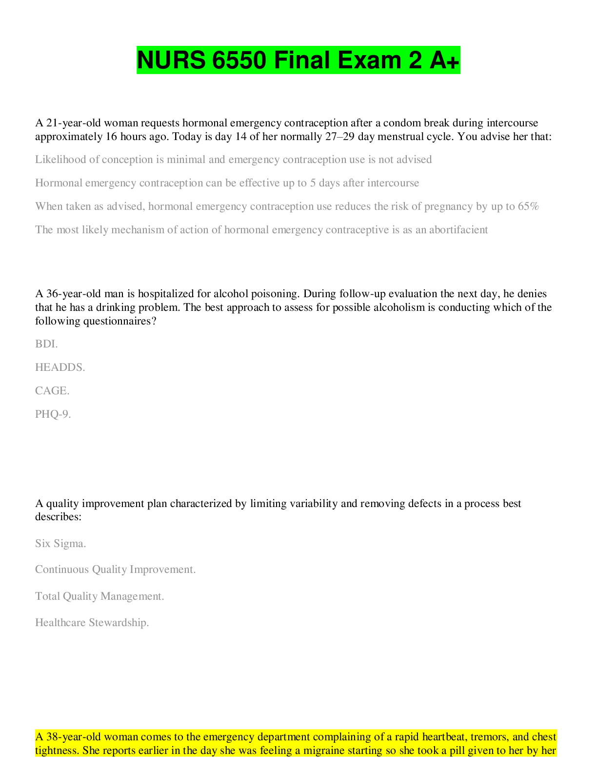 Preview image for NURS 6550 Final Exam 2 A+